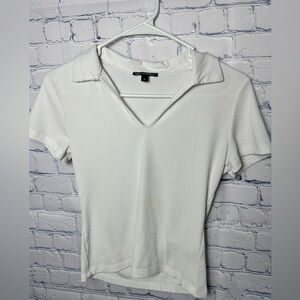 White ribbed collared crop top